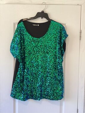 Pretty Guide Emerald Sequin Short Sleeve Tee 2XL EUC